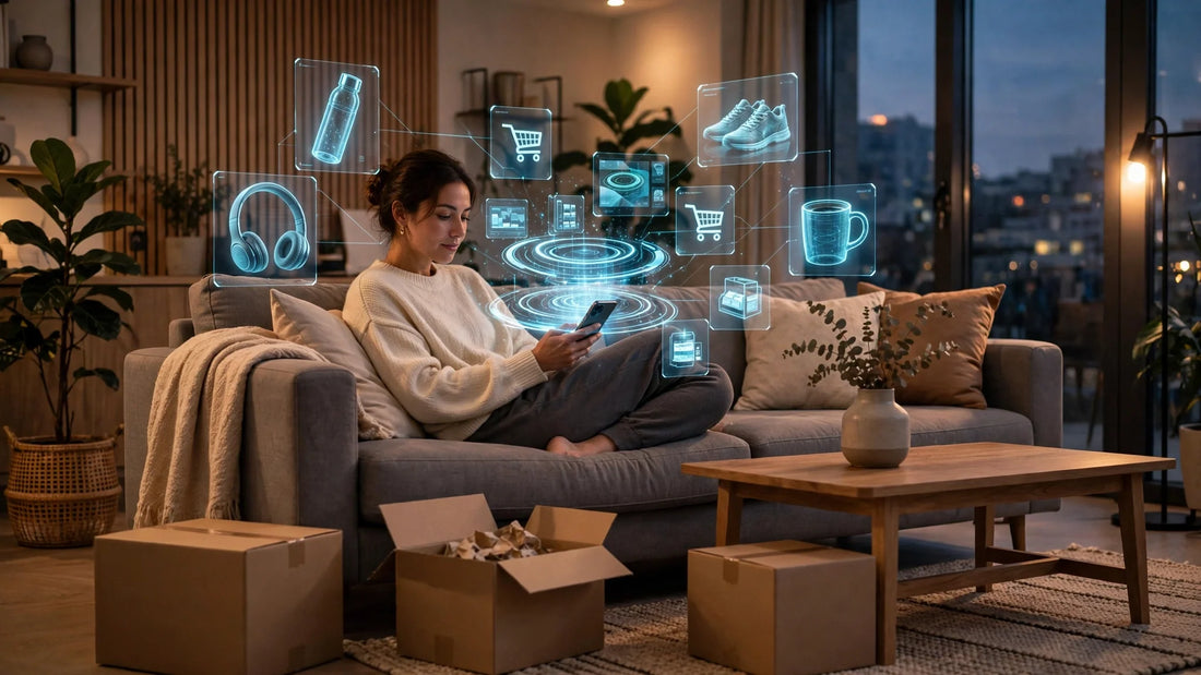Person relaxing at home while Meta Muse AI agent shops online on a smartphone