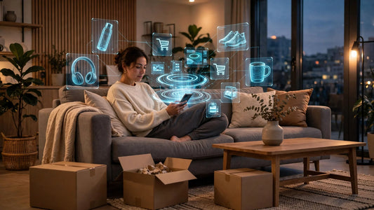 Person relaxing at home while Meta Muse AI agent shops online on a smartphone