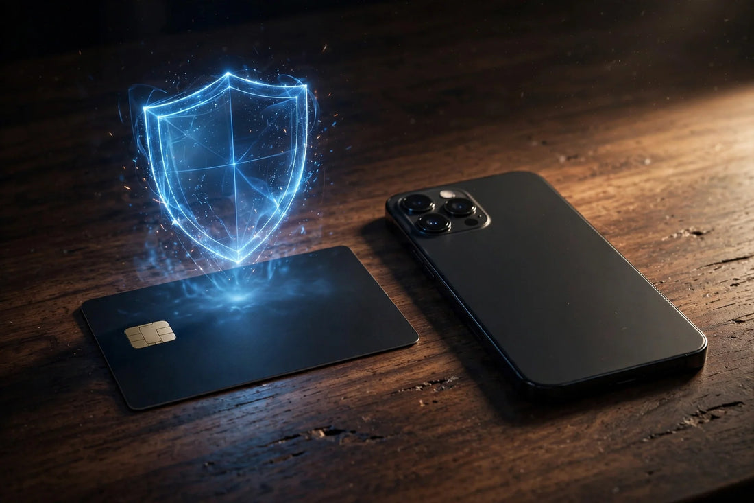 Credit card and smartphone showing Muse age verification with one dollar card hold