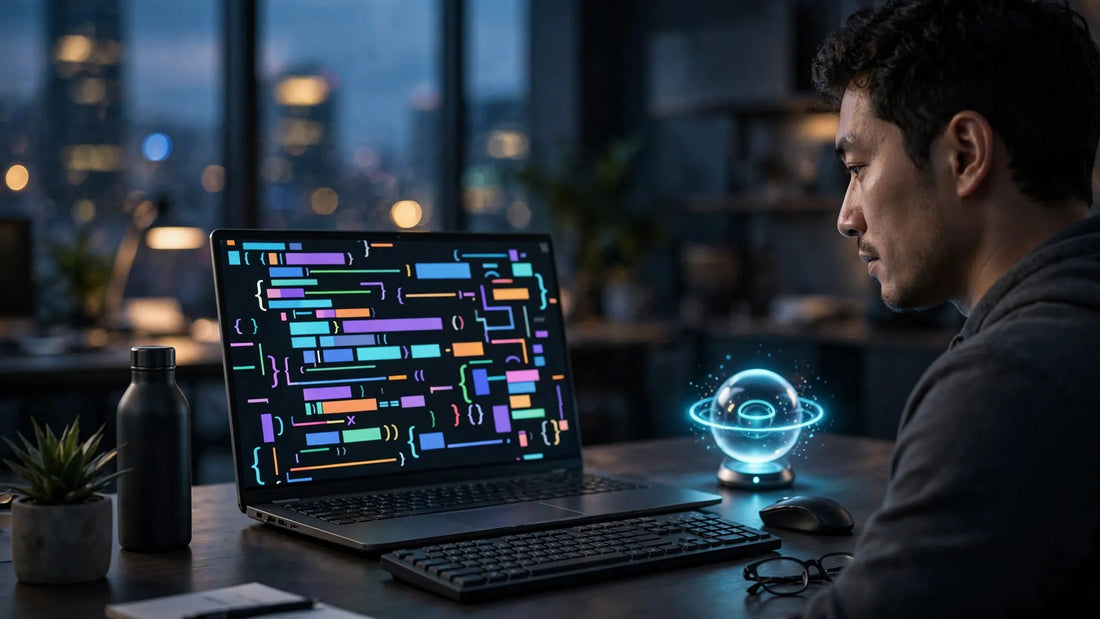 Developer working with Meta Muse Code AI coding agent on a laptop