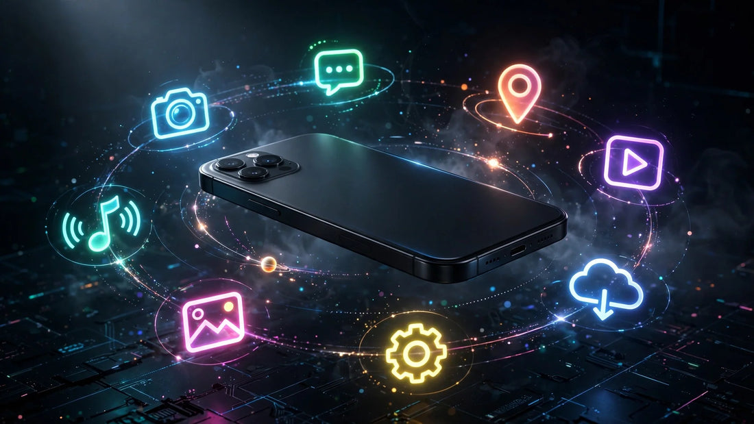 Smartphone with connected app icons orbiting it, representing Muse connectors