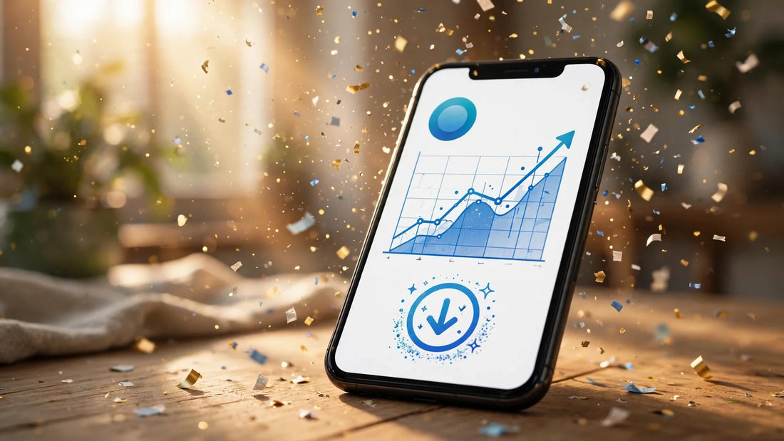 Smartphone showing Muse app with soaring download chart and growth