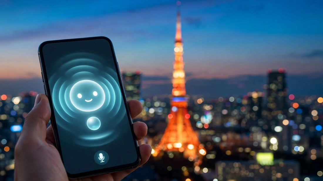Tokyo at dusk with Tokyo Tower glowing while a hand holds a smartphone with the Meta Muse AI assistant app