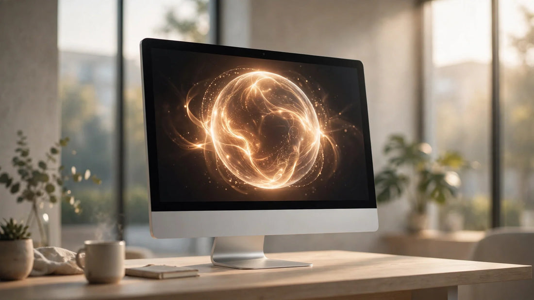 Muse Mac app on a desktop computer, AI agent interface glowing on screen