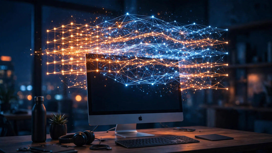 Illustration of Meta's Muse Spark Open open-weight AI model concept over a Mac desktop